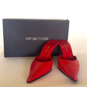 Red leather 3” mules